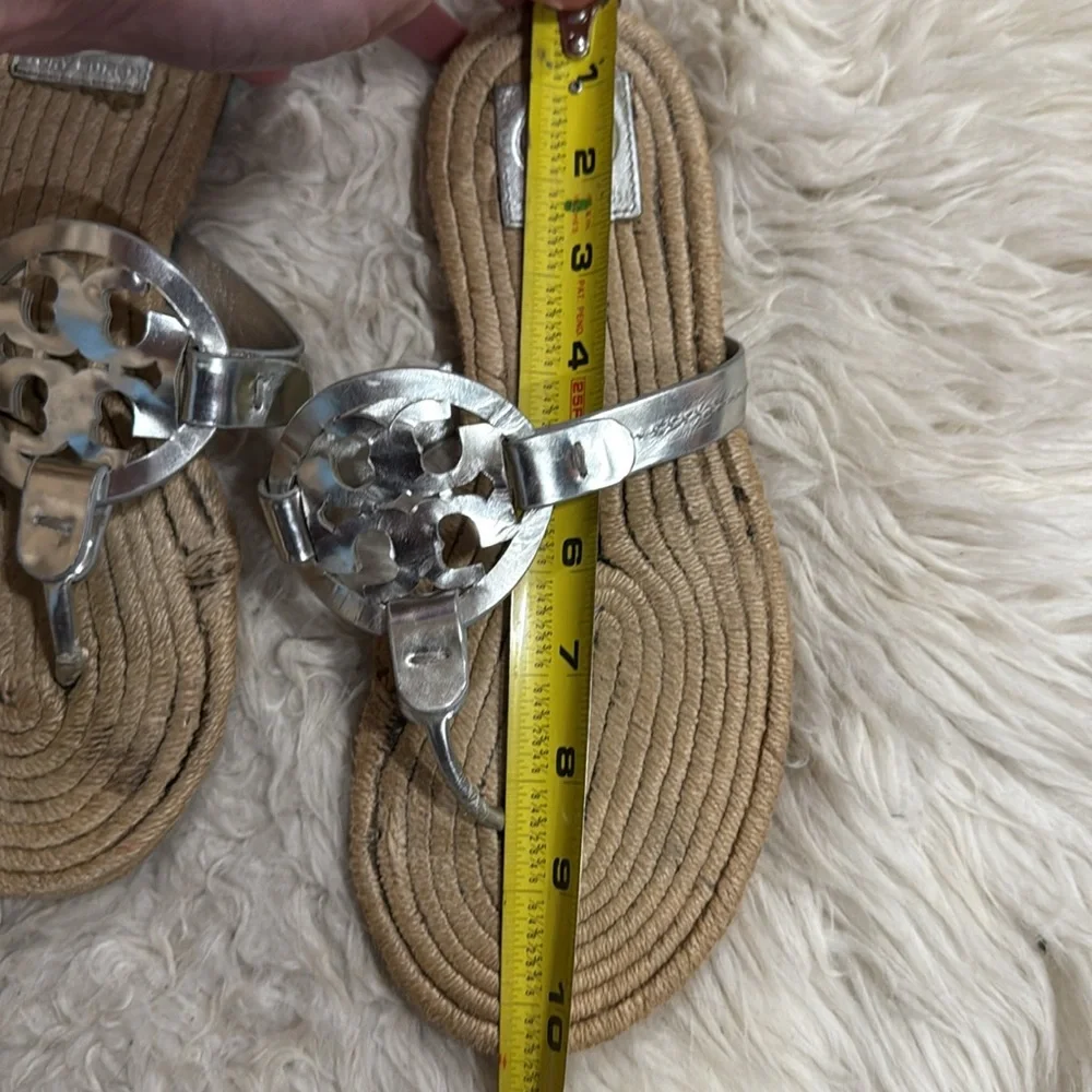 Tory Burch Miller Espadrille‎ Logo In Mirror Metallic Silver Women’s Size 10